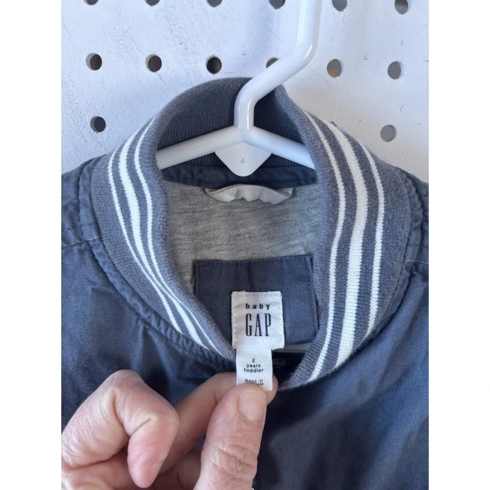 Baby Gap Toddler Boys 2T Cotton Varsity Snap Jacket Lightweight Lined Khaki Blue